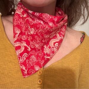 Vintage Cotton Red Dragon Print Bandana